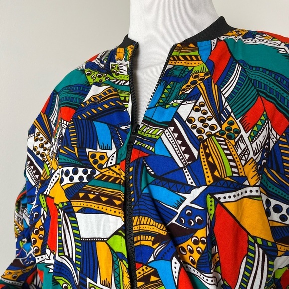STUNNING African Inspired Wax Fabric Bomber Jacket | Medium - Picture 9 of 15